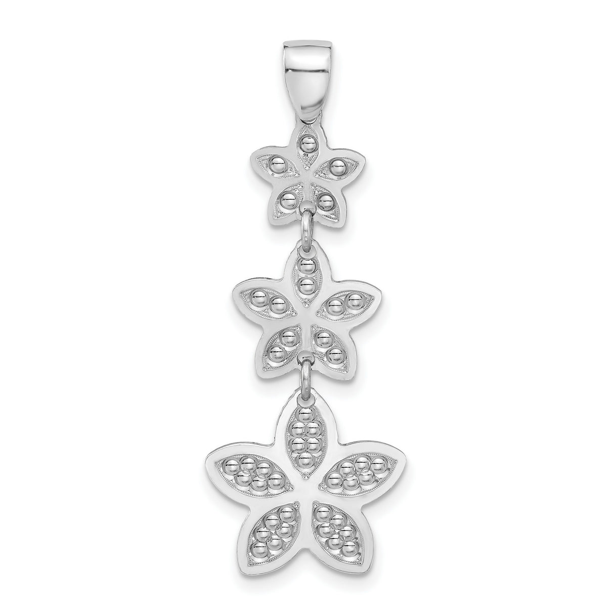 Sterling Silver Pendant with Three Cascading Five-Petal Floral Design for Women
