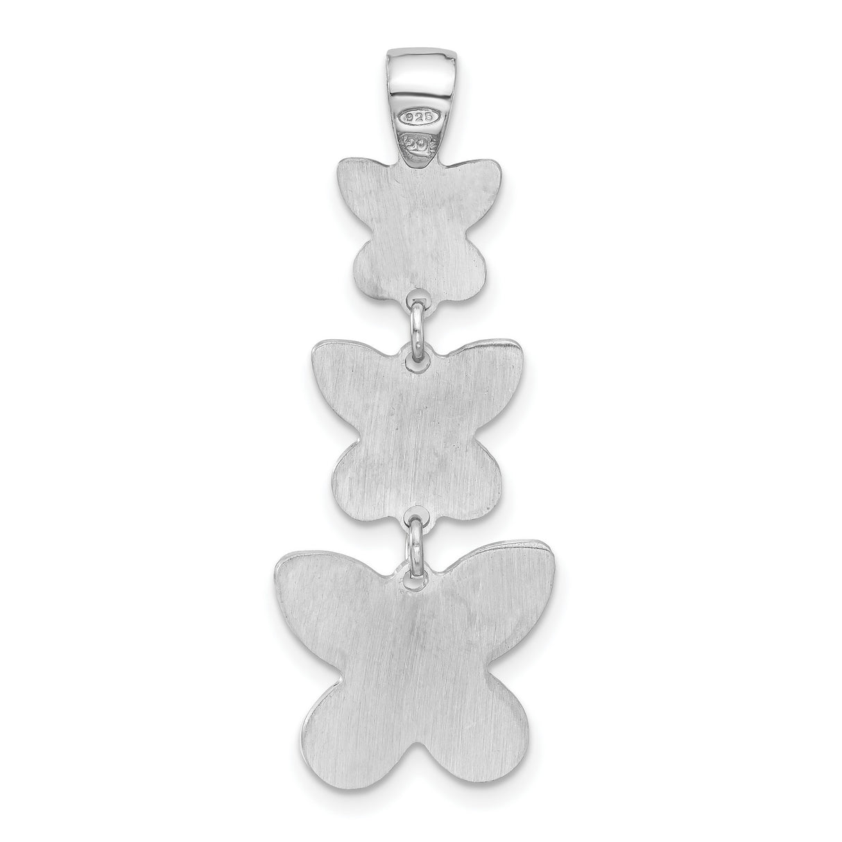 Sterling Silver Butterfly Pendant with Triple Drop Design and Textured Wings
