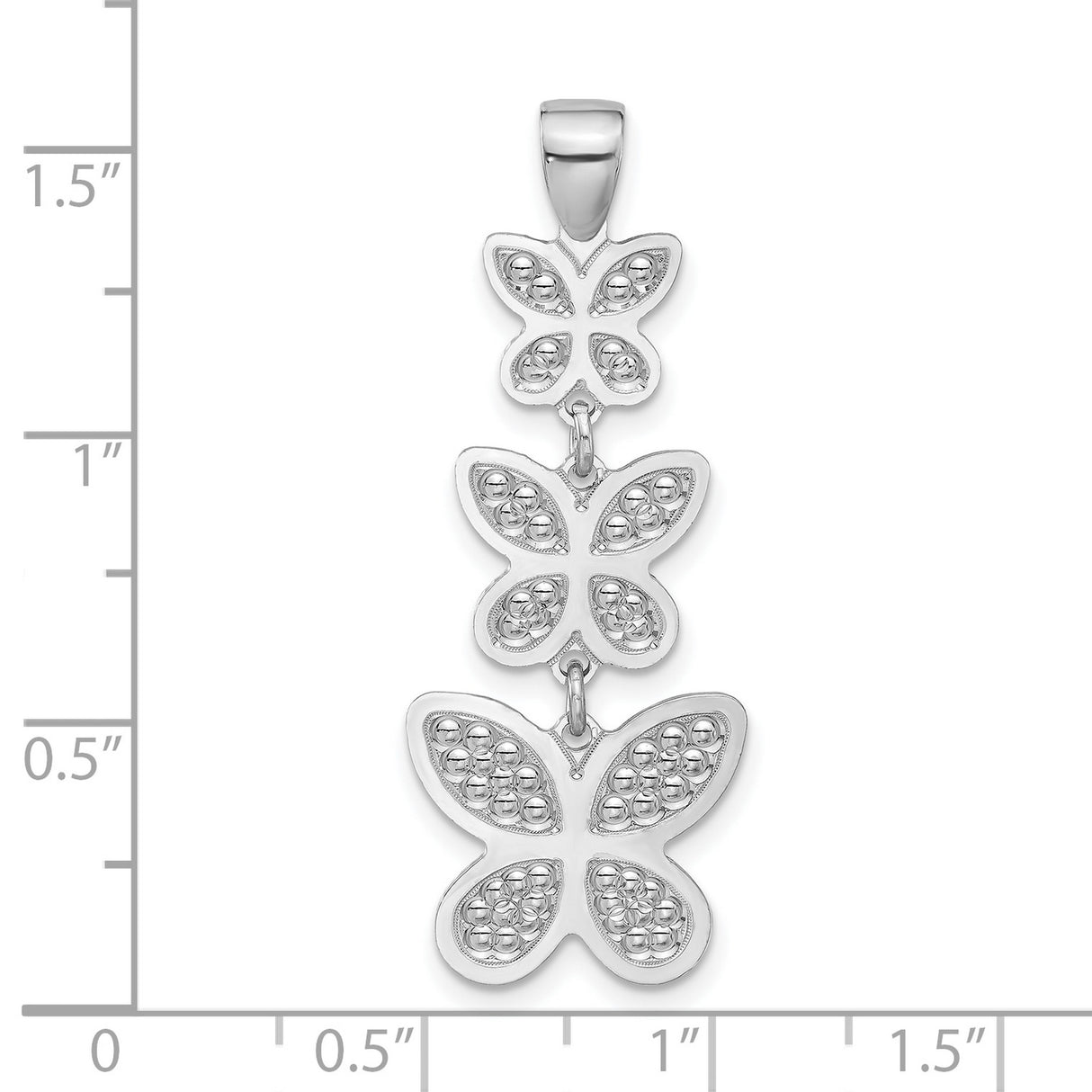 Sterling Silver Butterfly Pendant with Triple Drop Design and Textured Wings