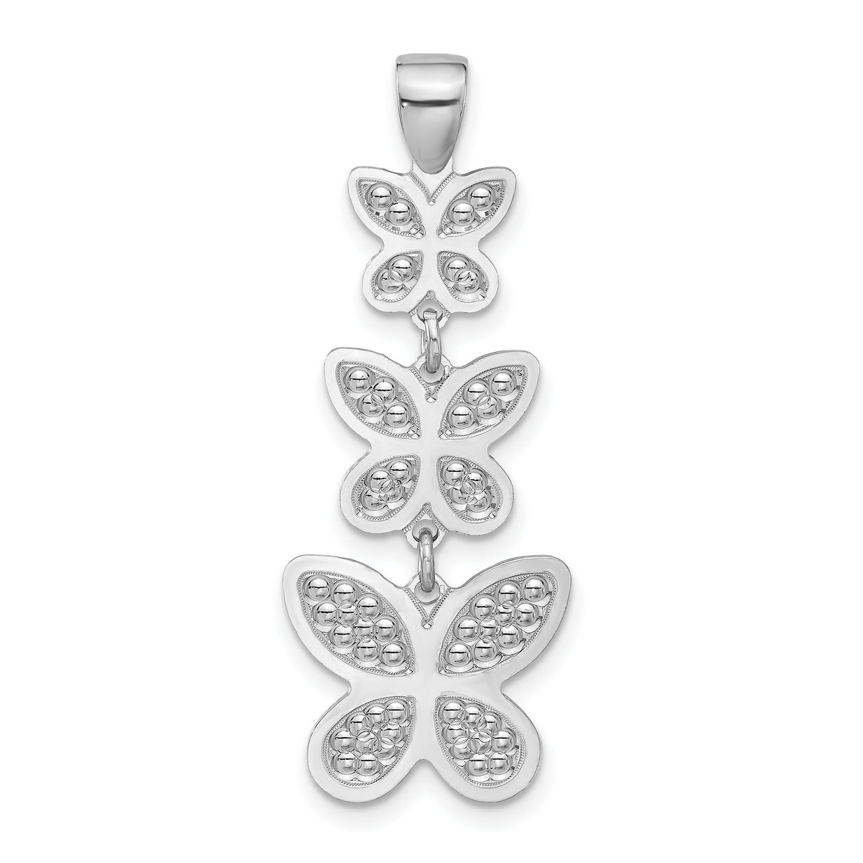 Sterling Silver Butterfly Pendant with Triple Drop Design and Textured Wings