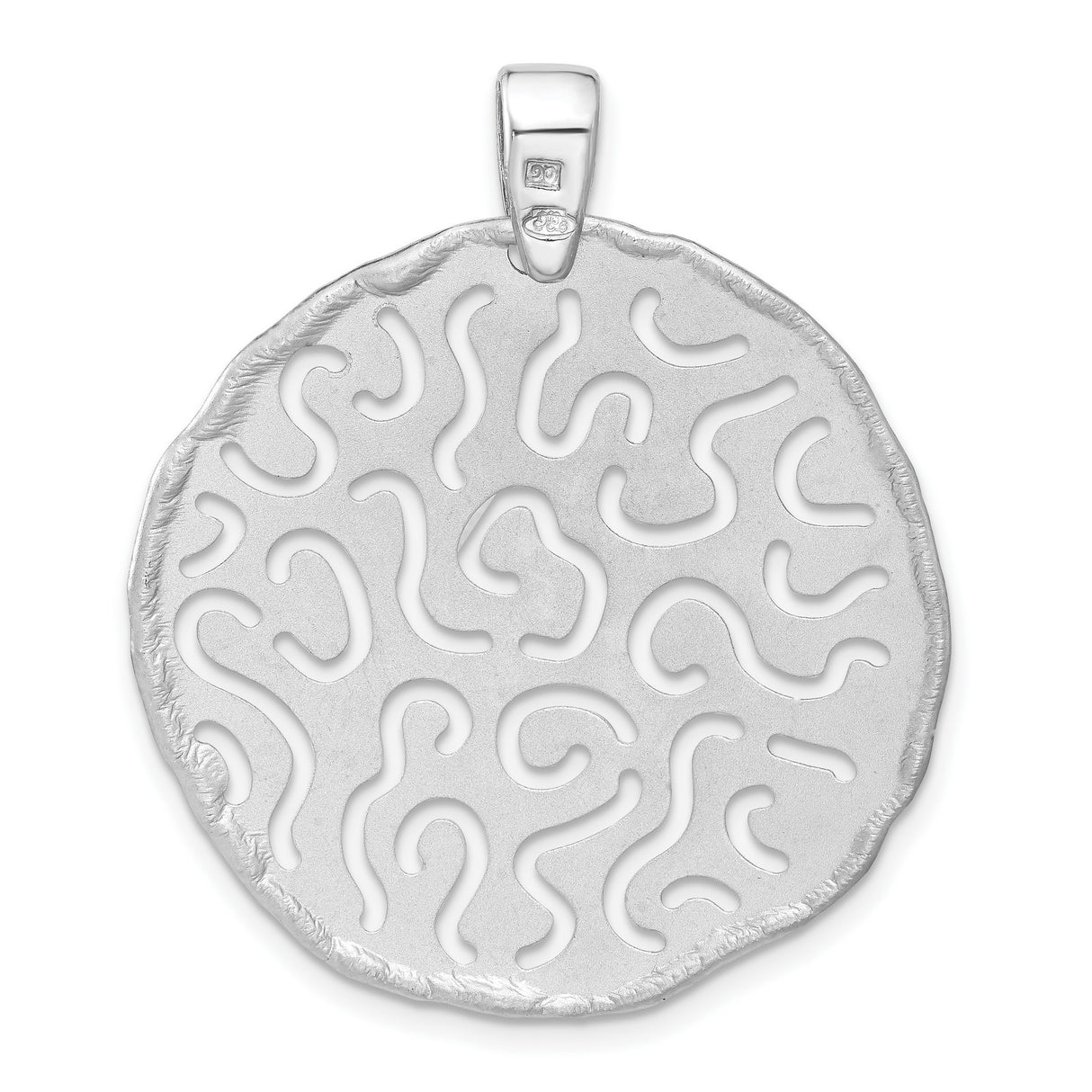 Sterling Silver Round Pendant with Abstract Maze Design, Brushed and Polished Finish