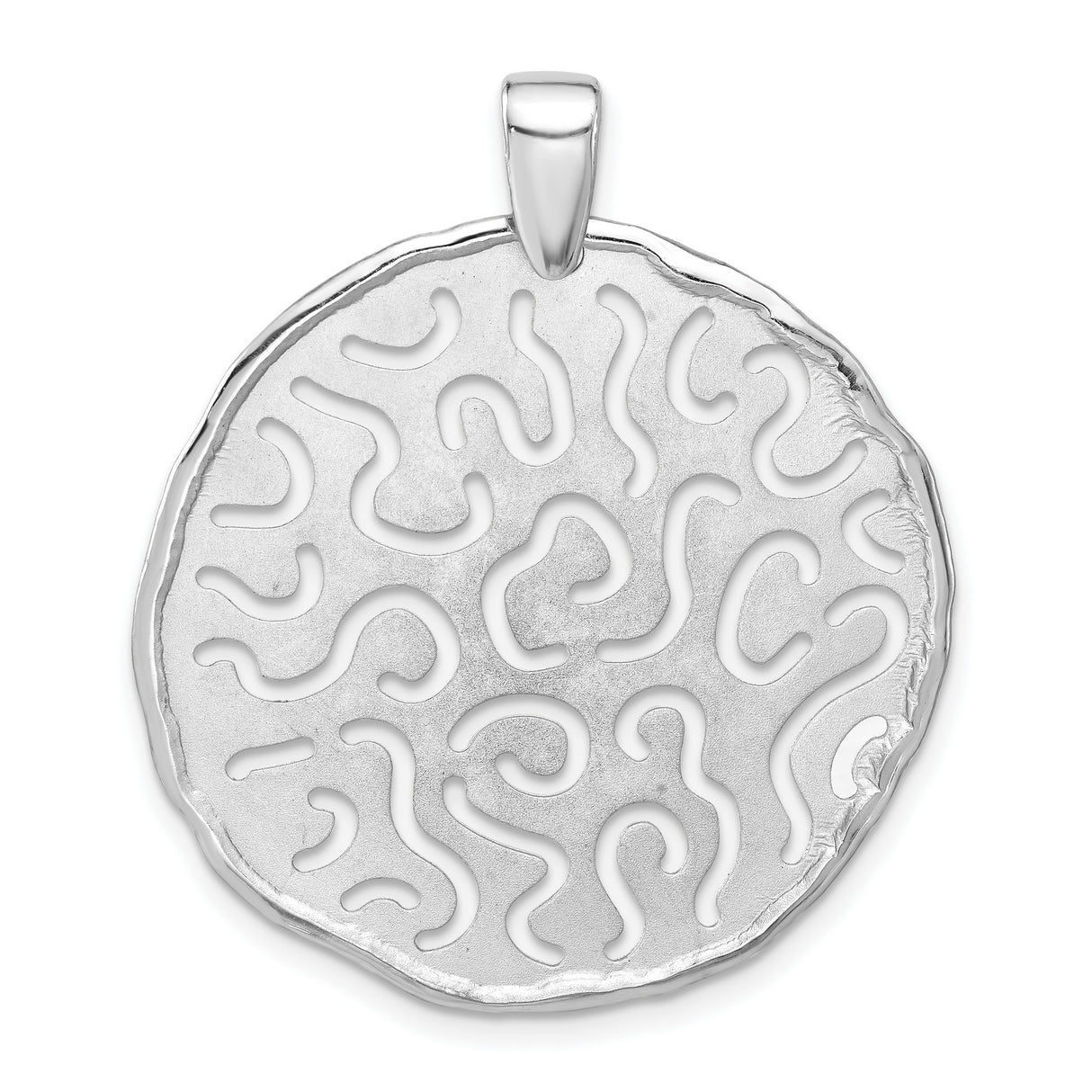 Sterling Silver Round Pendant with Abstract Maze Design, Brushed and Polished Finish