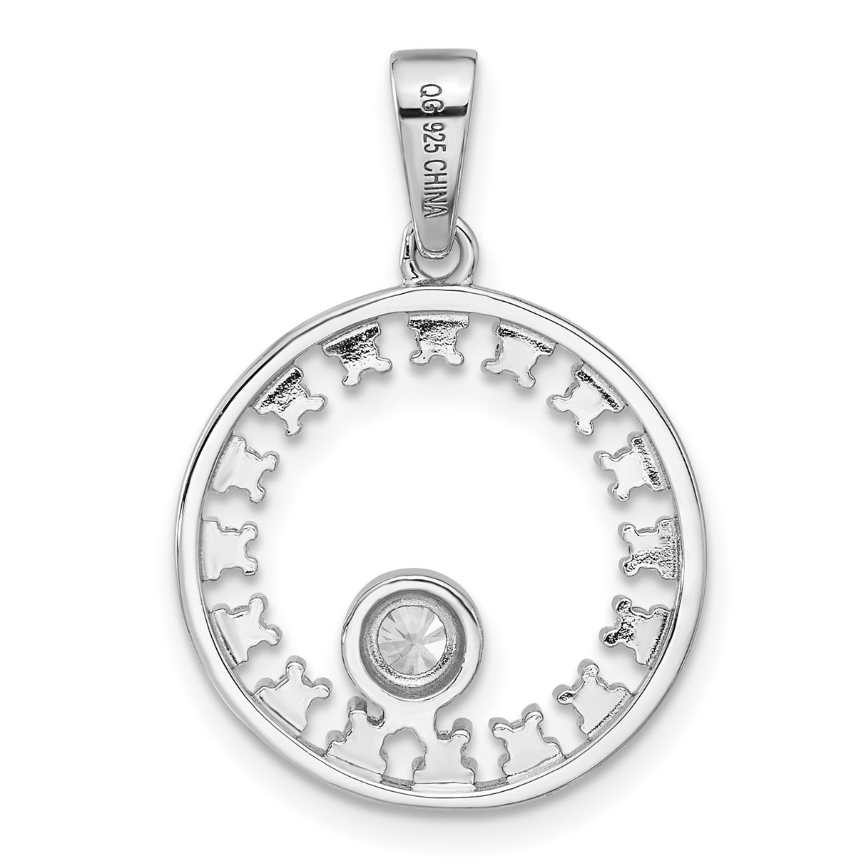 Sterling Silver Circle Pendant with Cubic Zirconia, Modern Minimalist Eternity Design