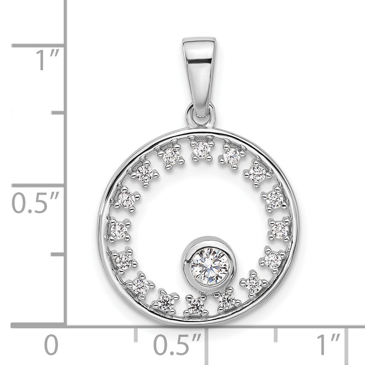 Sterling Silver Circle Pendant with Cubic Zirconia, Modern Minimalist Eternity Design