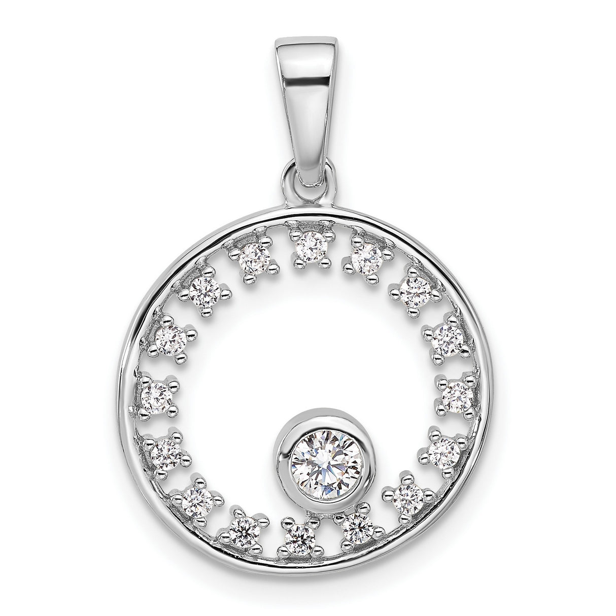 Sterling Silver Circle Pendant with Cubic Zirconia, Modern Minimalist Eternity Design