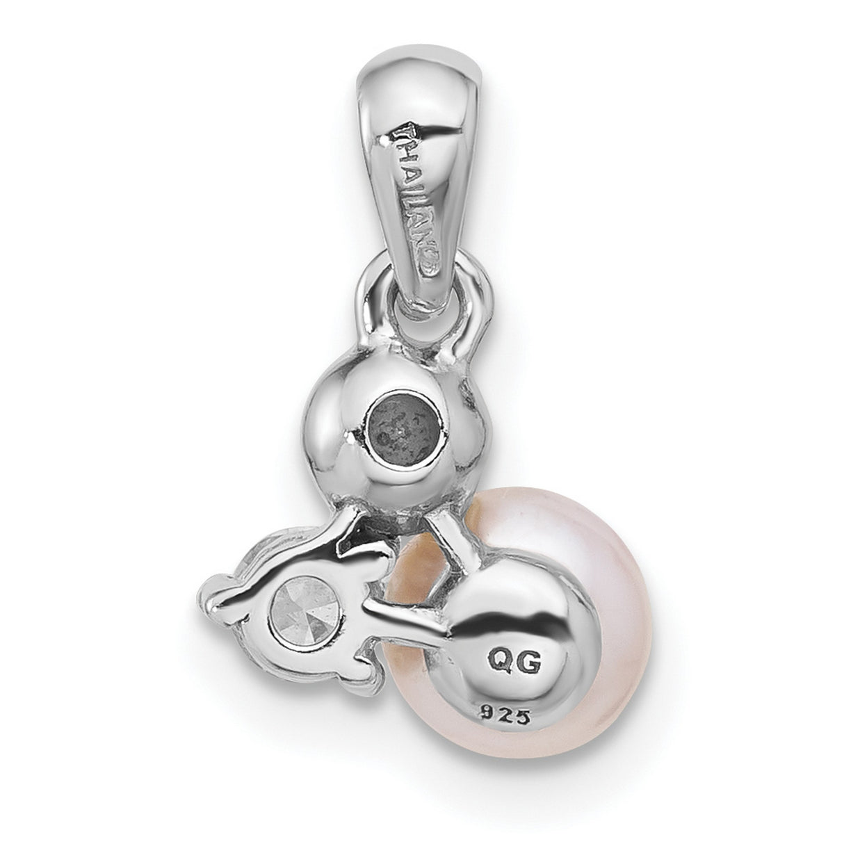 Sterling Silver Pendant with White Freshwater Pearl and Cubic Zirconia Accent for Women