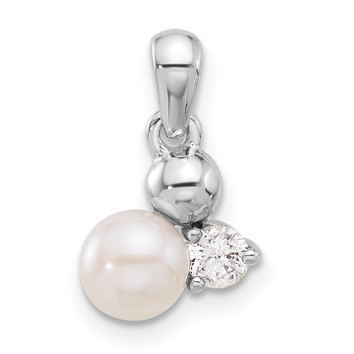Sterling Silver Pendant with White Freshwater Pearl and Cubic Zirconia Accent for Women