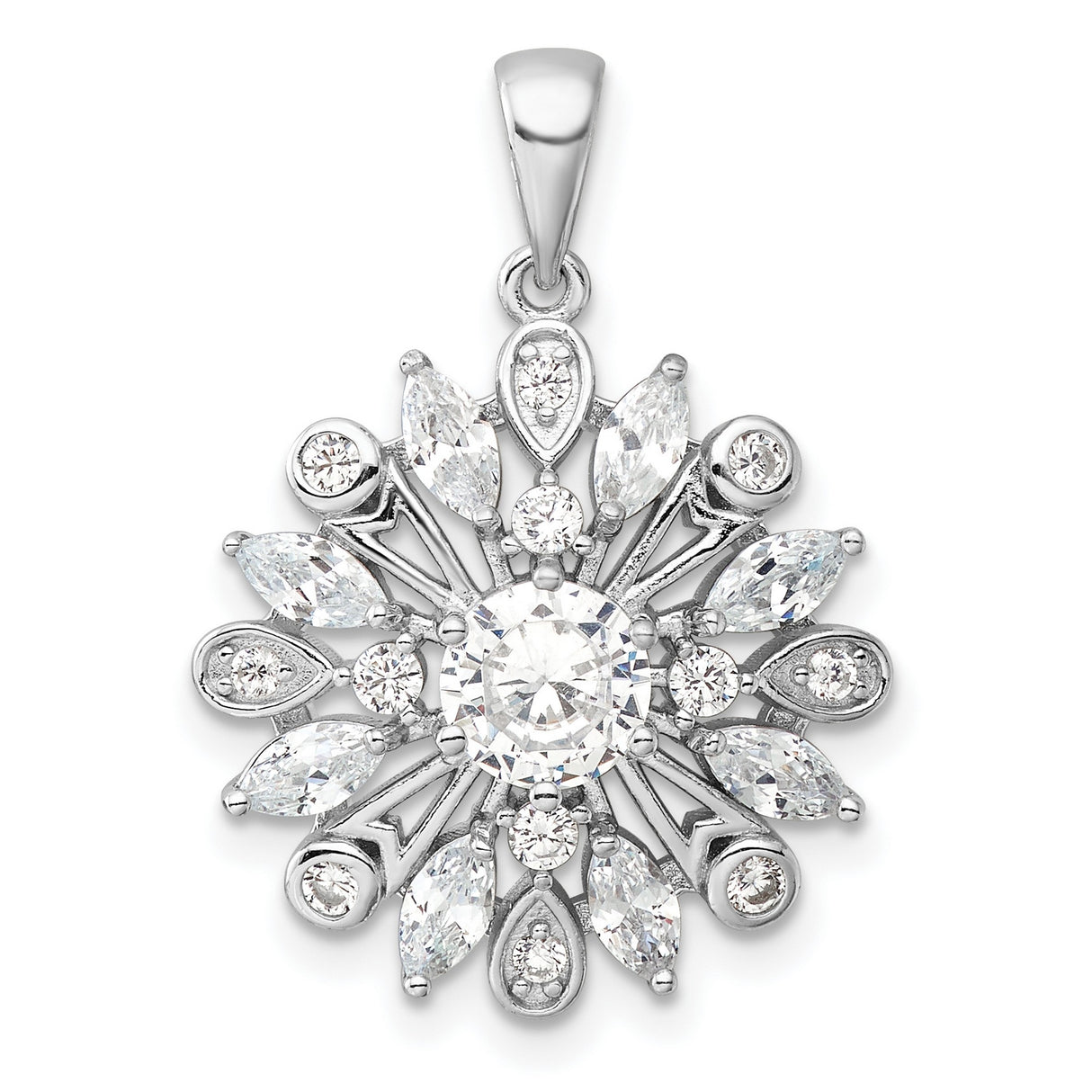 Sterling Silver Snowflake Pendant with Cubic Zirconia, Winter Nature-Inspired Jewelry for Women
