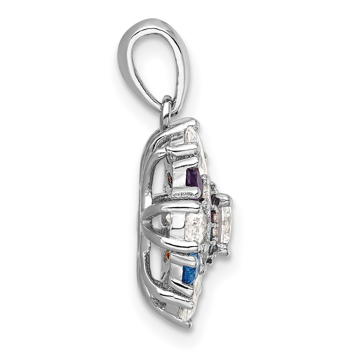 Sterling Silver Pendant with Crystal, Cubic Zirconia, Flower Shape, Multicolor Petals