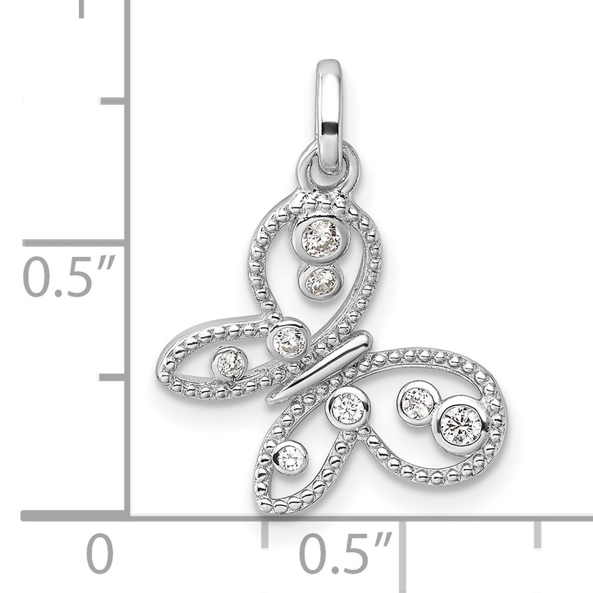 Sterling Silver Butterfly Pendant with Open Filigree Wings and Cubic Zirconia Accents
