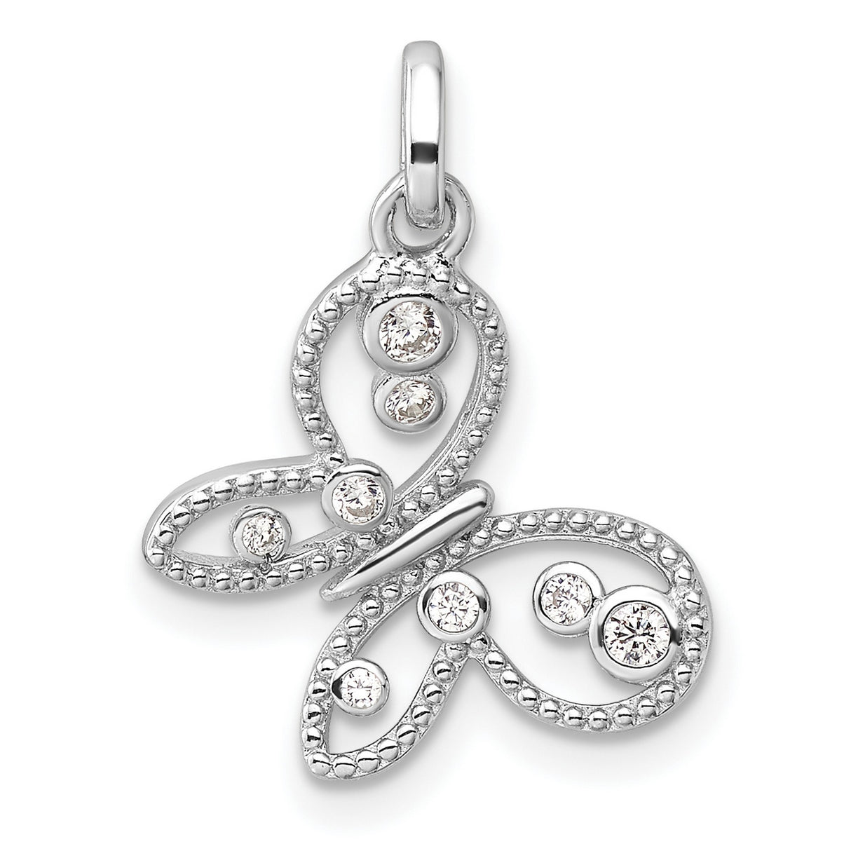 Sterling Silver Butterfly Pendant with Open Filigree Wings and Cubic Zirconia Accents