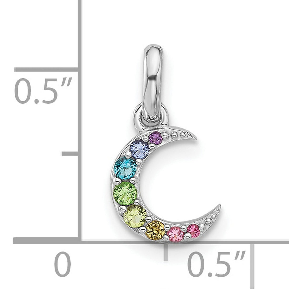 Sterling Silver Crescent Moon Pendant with Multicolor Cubic Zirconia, Celestial Rainbow Charm
