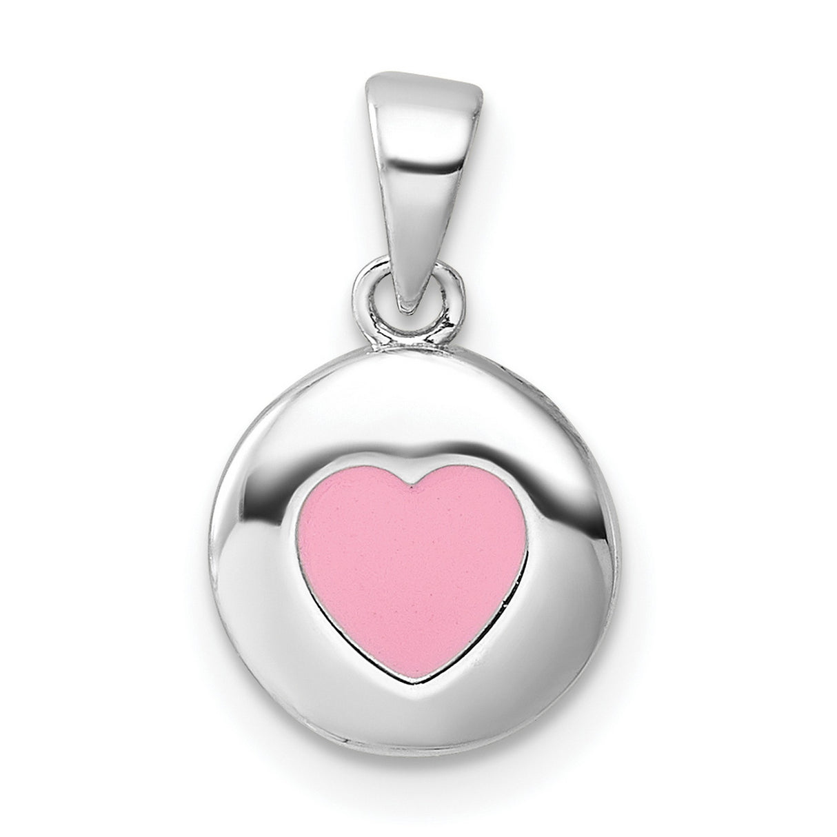 Sterling Silver Heart Pendant with Pink Enamel Center, Romantic Dainty Jewelry for Women