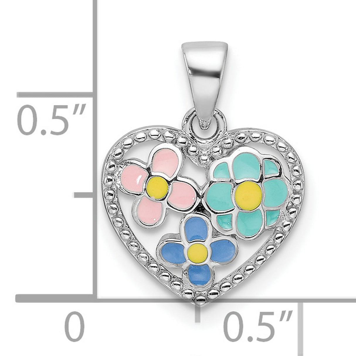Sterling Silver Heart Pendant with Colorful Enamel Flowers, Floral Charm for Women or Girls