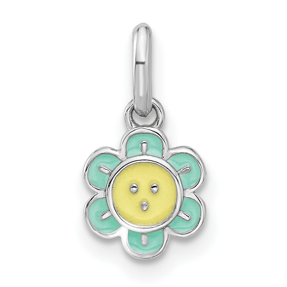 Sterling Silver Flower Pendant with Yellow Enamel Center and Light Blue Petals, Floral Charm Design