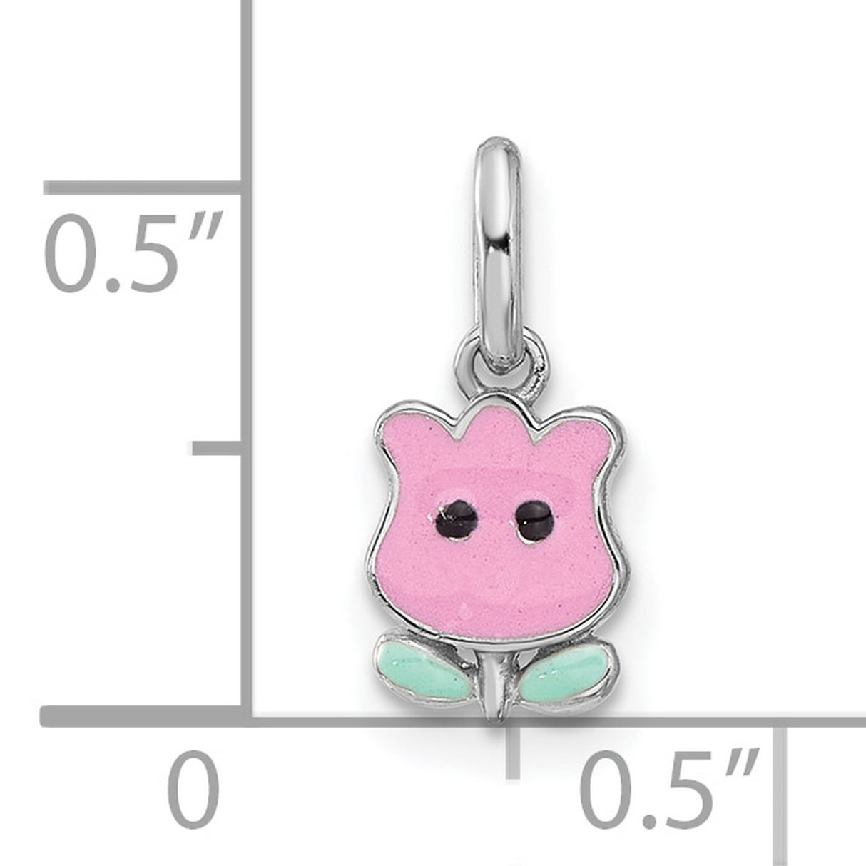 Sterling Silver Tulip Pendant Charm with Pink Enamel Flower and Cute Face Design for Girls