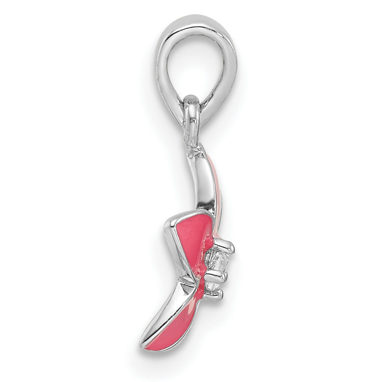 Sterling Silver Flower Pendant with Pink and Red Enamel Petals and Cubic Zirconia Center