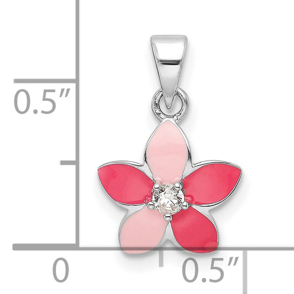 Sterling Silver Flower Pendant with Pink and Red Enamel Petals and Cubic Zirconia Center