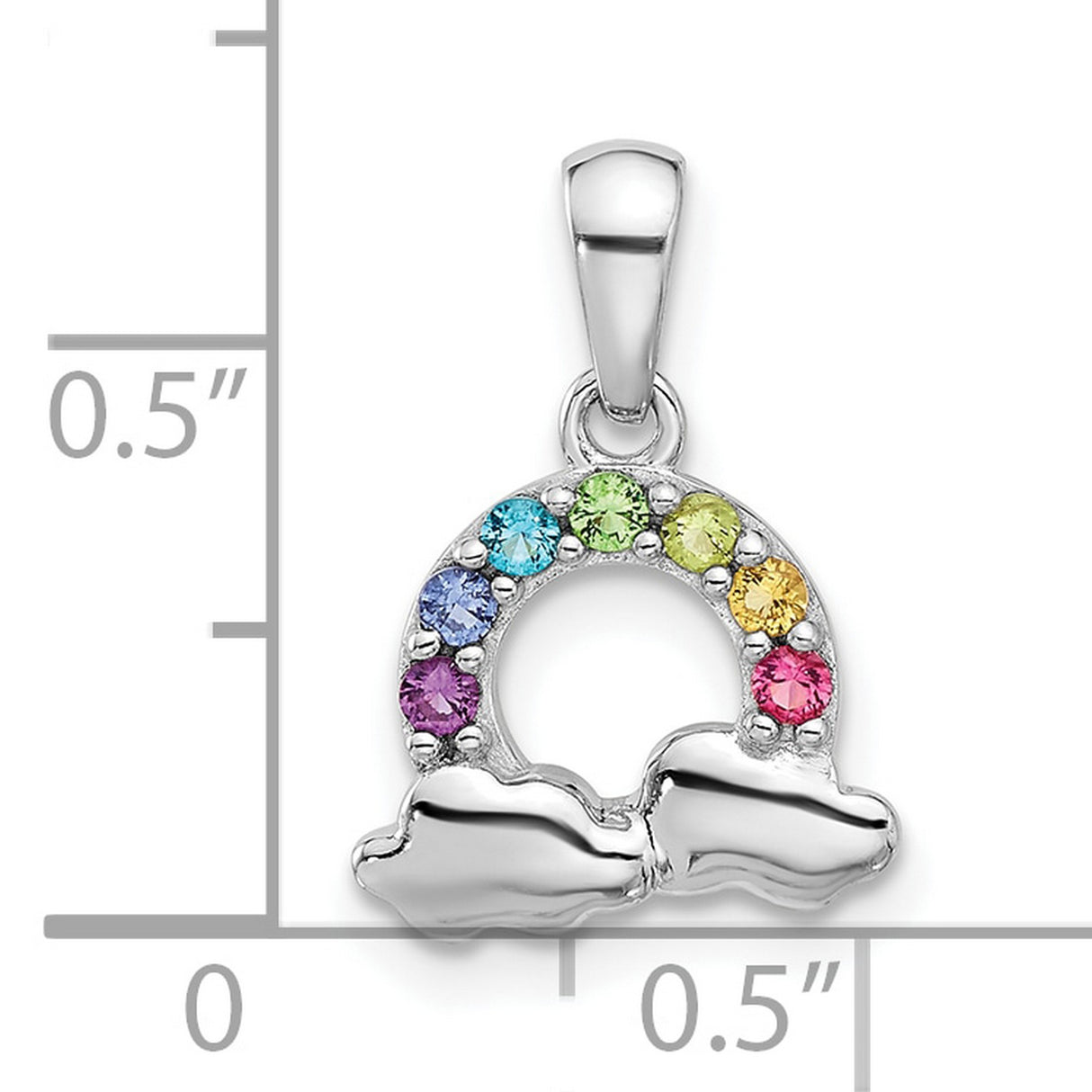 Sterling Silver Rainbow Pendant with Multicolor Crystals and Cloud Charm