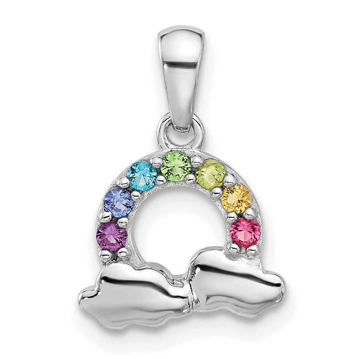 Sterling Silver Rainbow Pendant with Multicolor Crystals and Cloud Charm