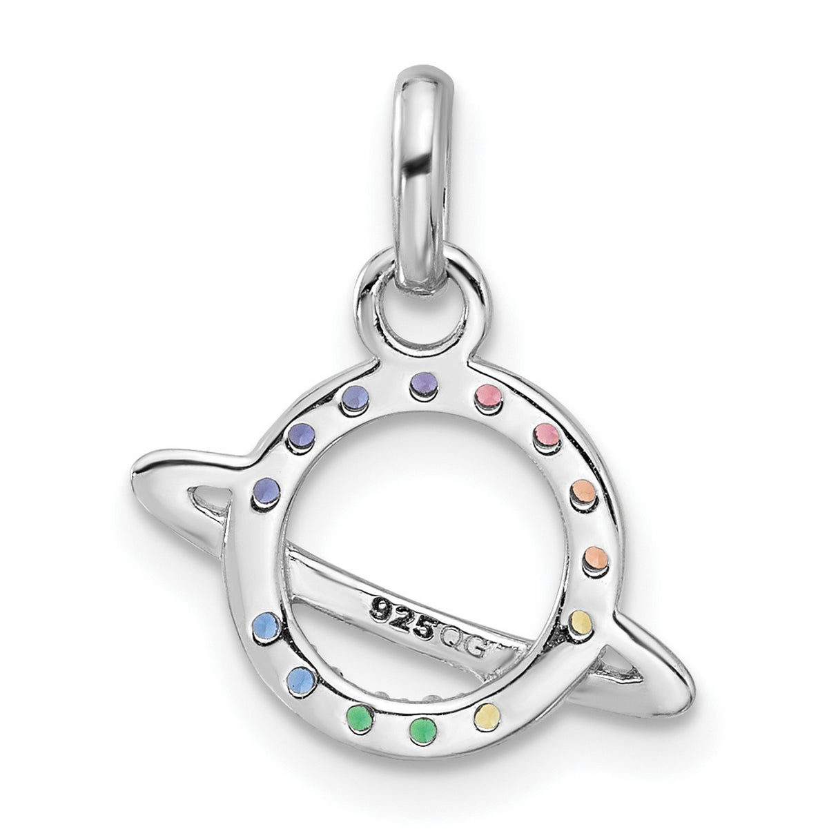 Sterling Silver Saturn Pendant with Rainbow Cubic Zirconia, Celestial Orbit Design