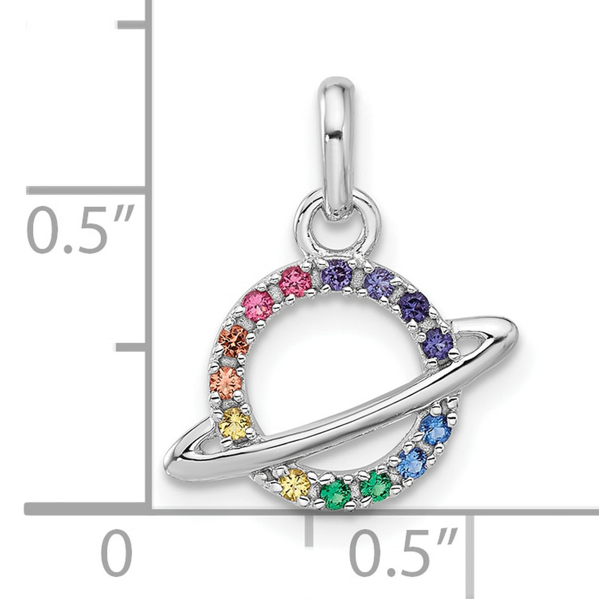Sterling Silver Saturn Pendant with Rainbow Cubic Zirconia, Celestial Orbit Design