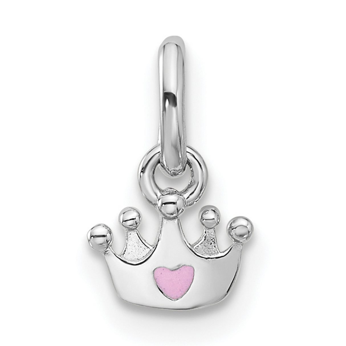 Sterling Silver Crown Pendant with Pink Heart Accent, Princess Theme Jewelry for Girls or Women