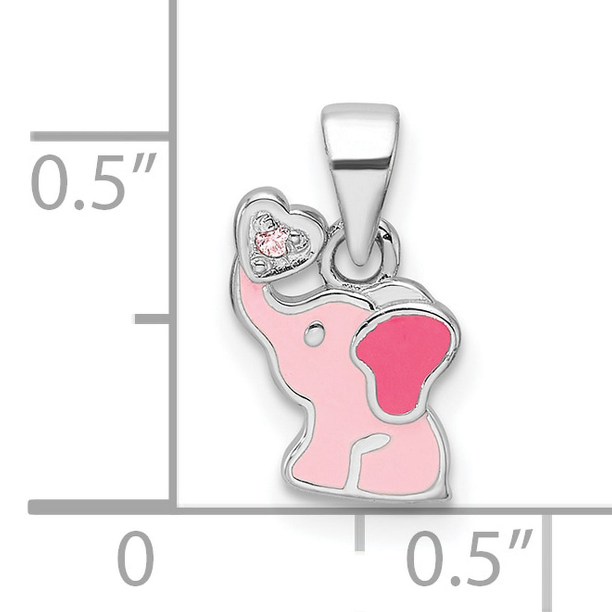 Sterling Silver Elephant Pendant with Pink Enamel and Cubic Zirconia Accent, Heart Design for Girls