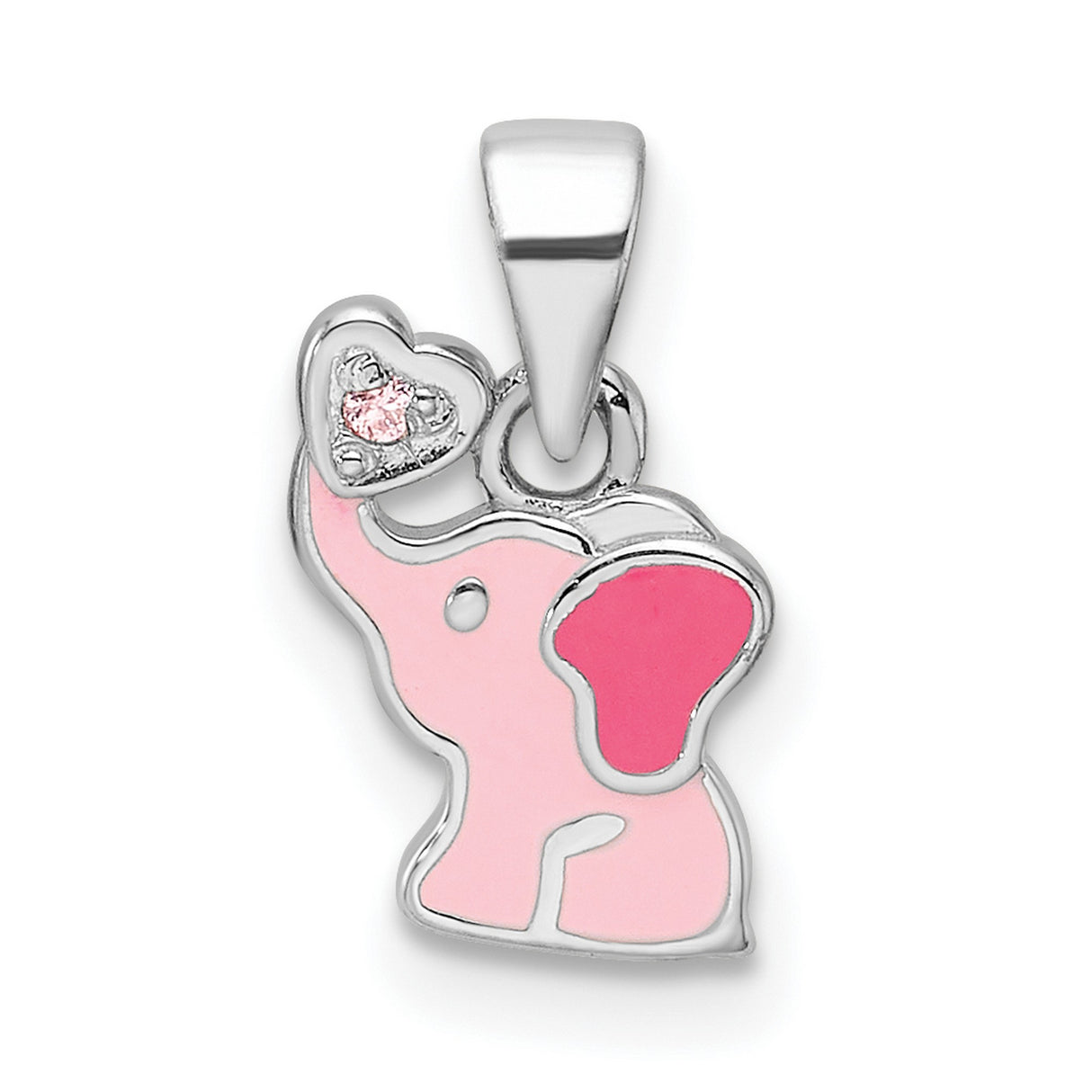 Sterling Silver Elephant Pendant with Pink Enamel and Cubic Zirconia Accent, Heart Design for Girls