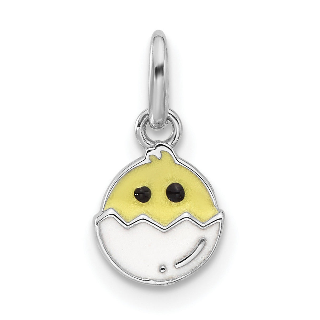 Sterling Silver Pendant Charm, Enamel Chick Hatching Egg, Easter Whimsical Animal Theme