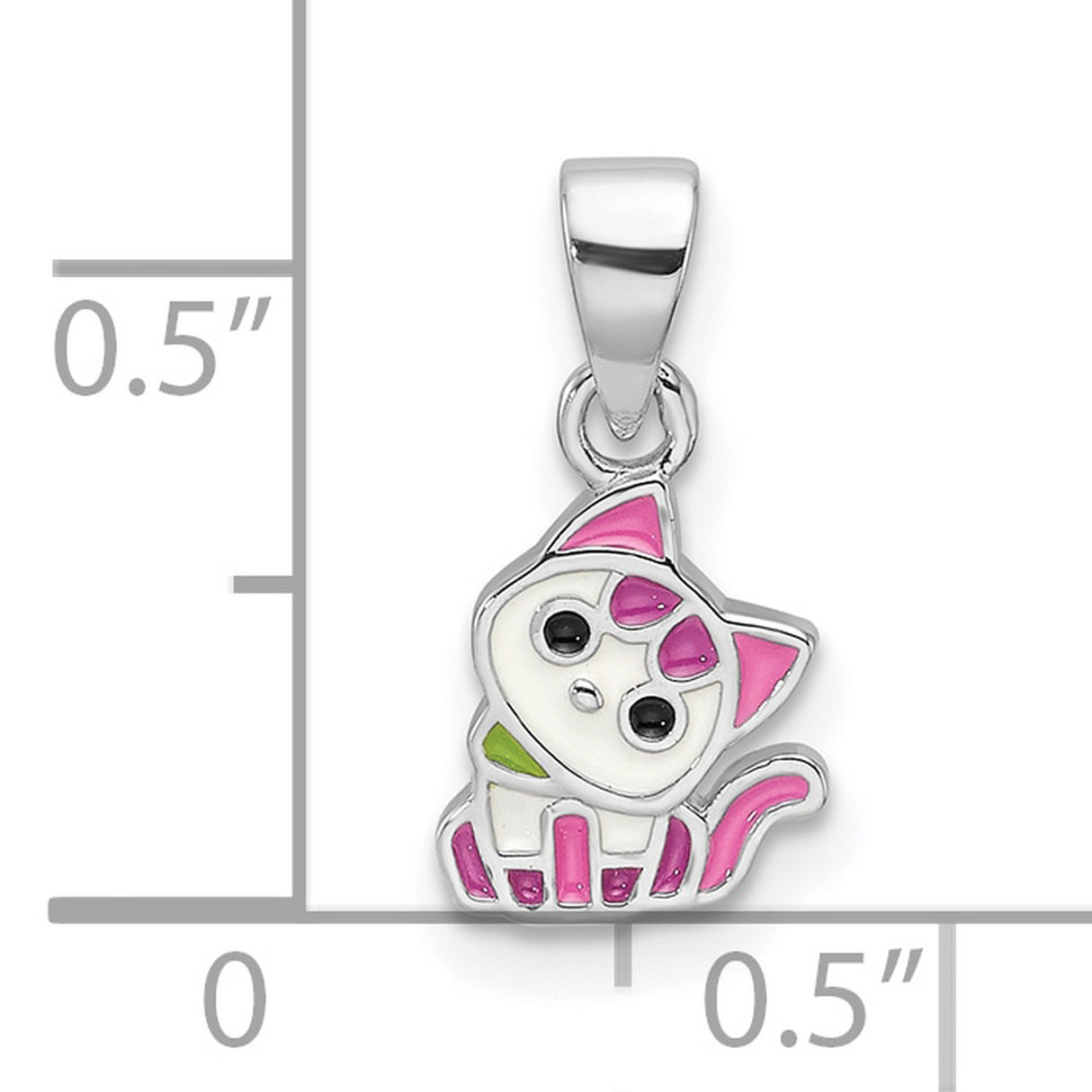 Sterling Silver Cat Pendant with Pink and White Enamel, Whimsical Kitten Design