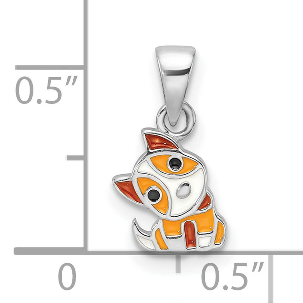 Sterling Silver Dog Pendant with Orange, White and Brown Enamel, Cute Cartoon Puppy Design