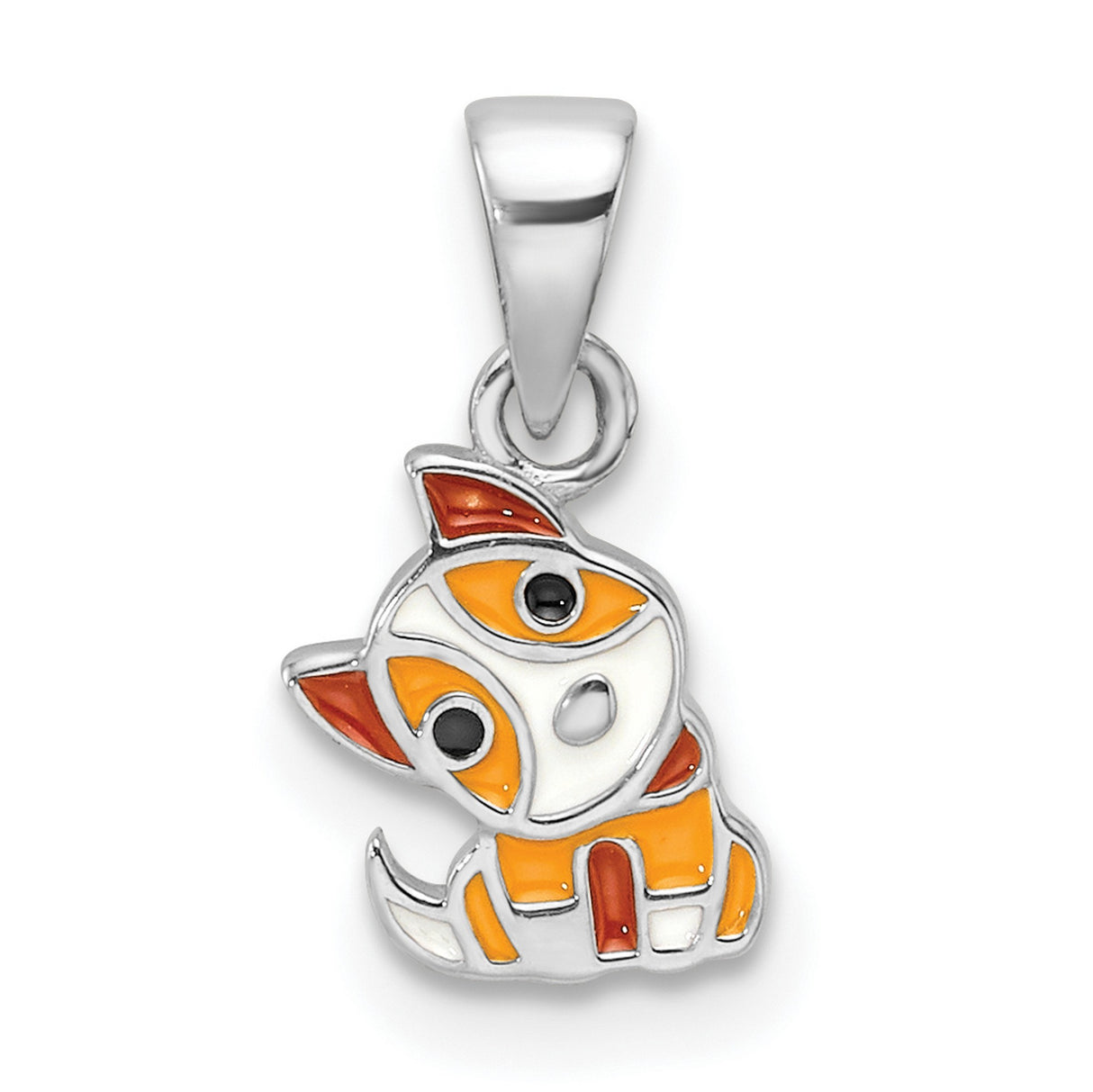 Sterling Silver Dog Pendant with Orange, White and Brown Enamel, Cute Cartoon Puppy Design