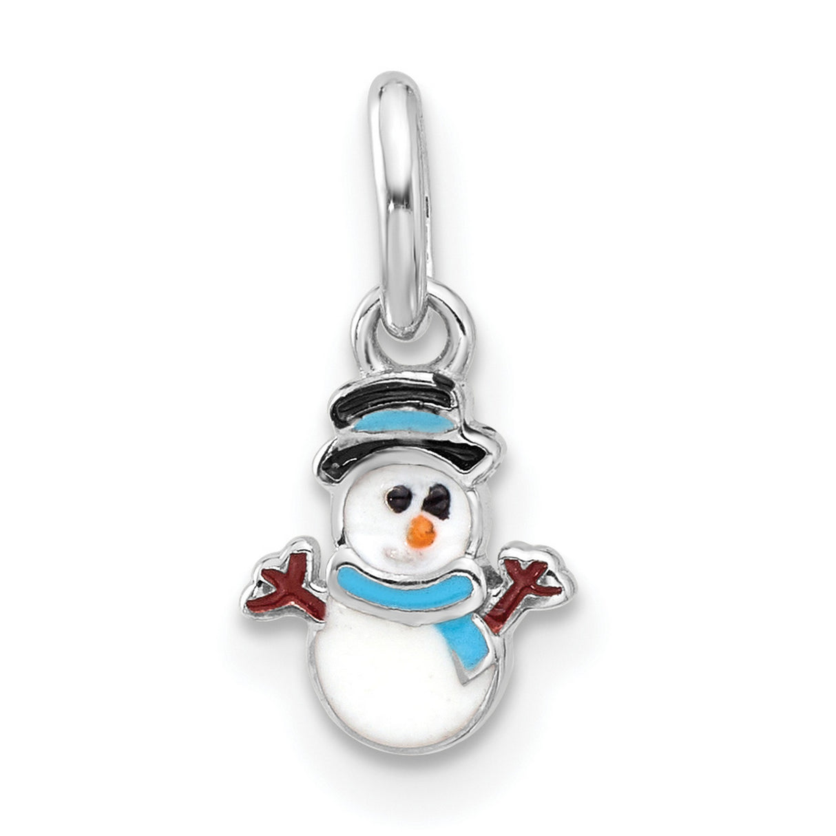 Sterling Silver Snowman Pendant with Colorful Enamel, Scarf and Top Hat Design
