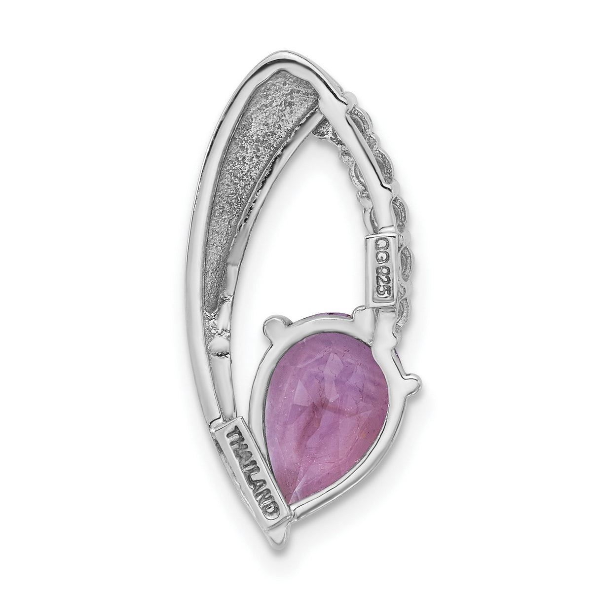 Sterling Silver Pendant with Amethyst, Pear Shape and Curved Cubic Zirconia Accents, Modern Design