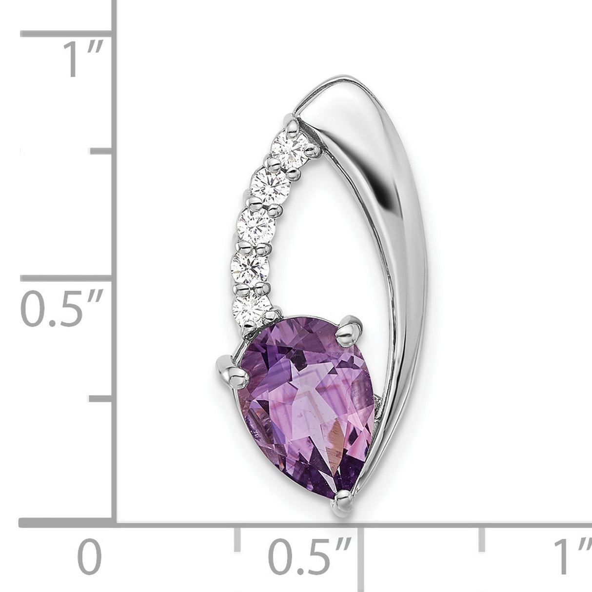 Sterling Silver Pendant with Amethyst, Pear Shape and Curved Cubic Zirconia Accents, Modern Design