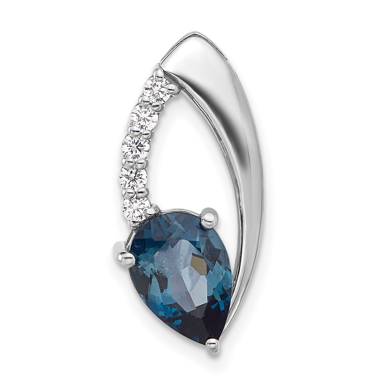 Sterling Silver Teardrop Pendant with London Blue Topaz and Cubic Zirconia Accents