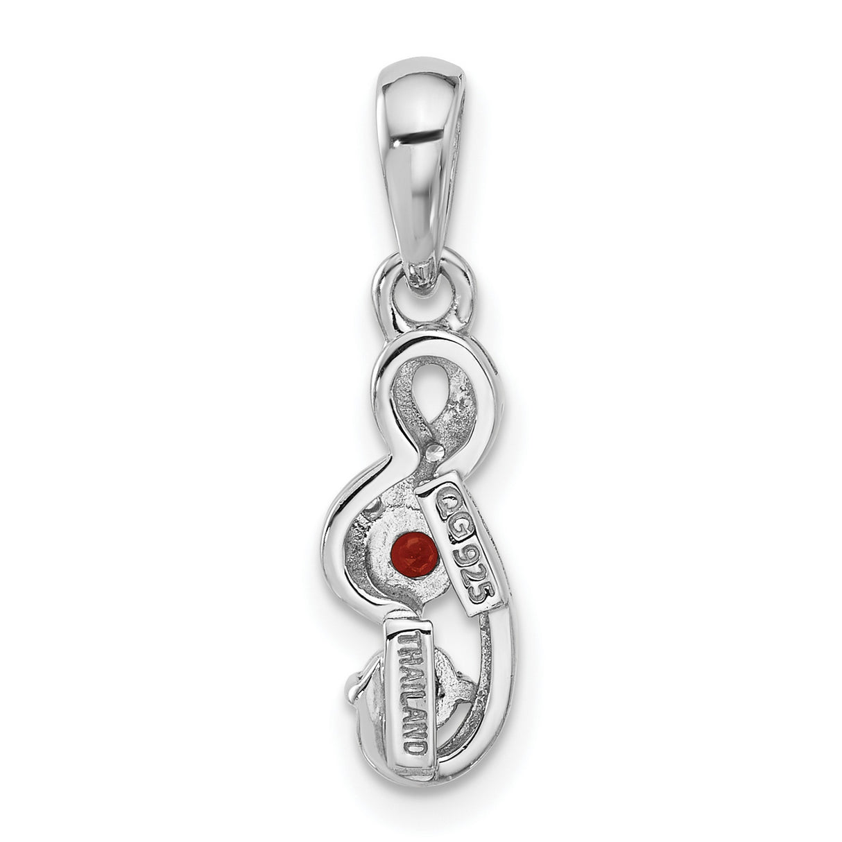 Sterling Silver Infinity Pendant with Garnet and Cubic Zirconia, Swirl Design