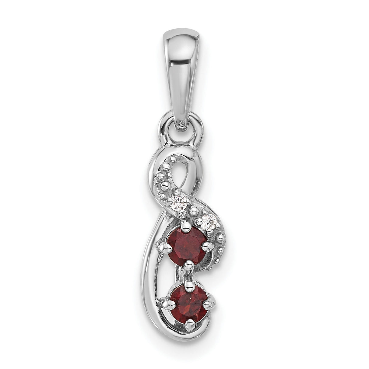 Sterling Silver Infinity Pendant with Garnet and Cubic Zirconia, Swirl Design