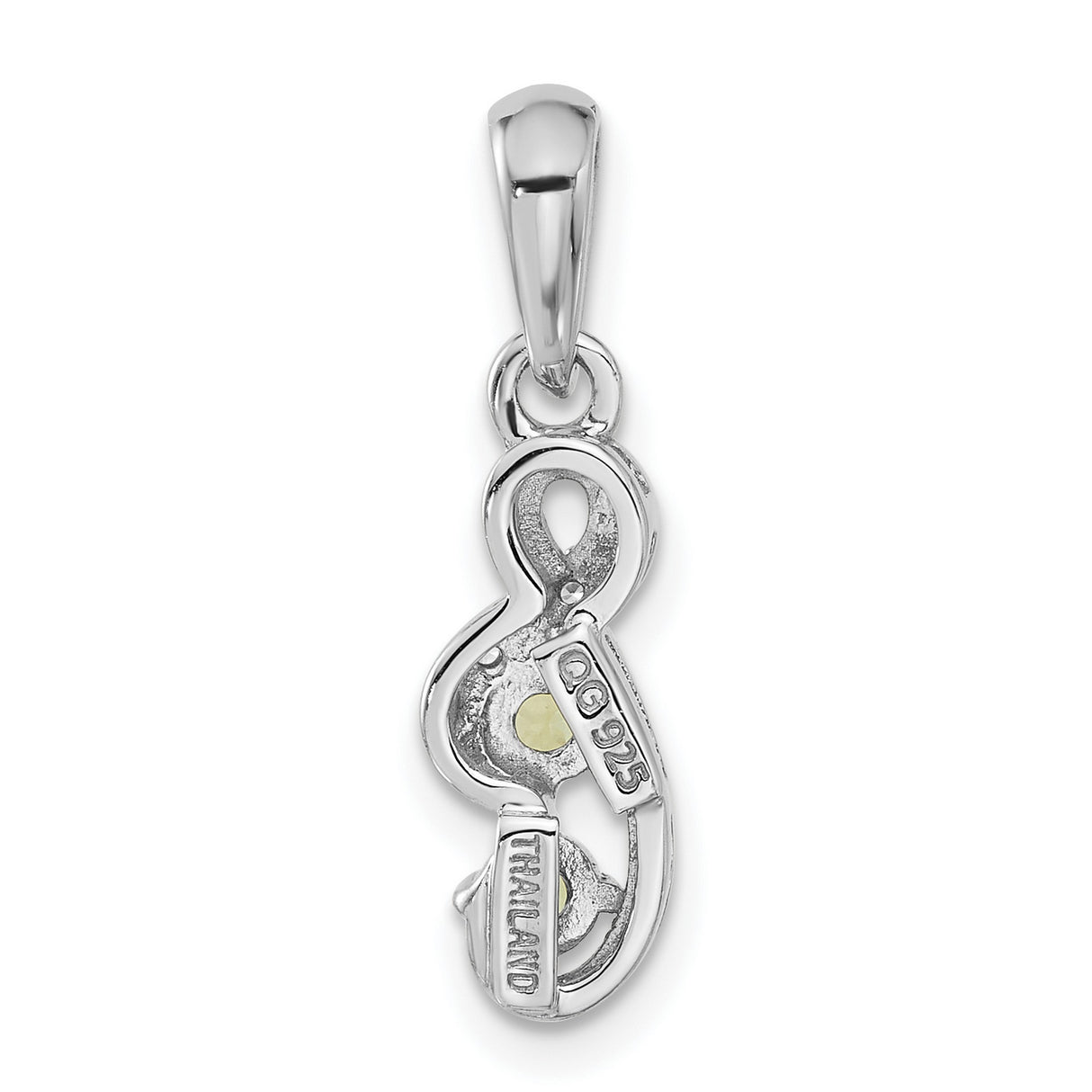 Sterling Silver Infinity Pendant with Peridot and Cubic Zirconia, Swirl Design