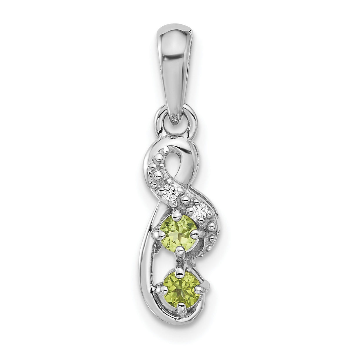 Sterling Silver Infinity Pendant with Peridot and Cubic Zirconia, Swirl Design