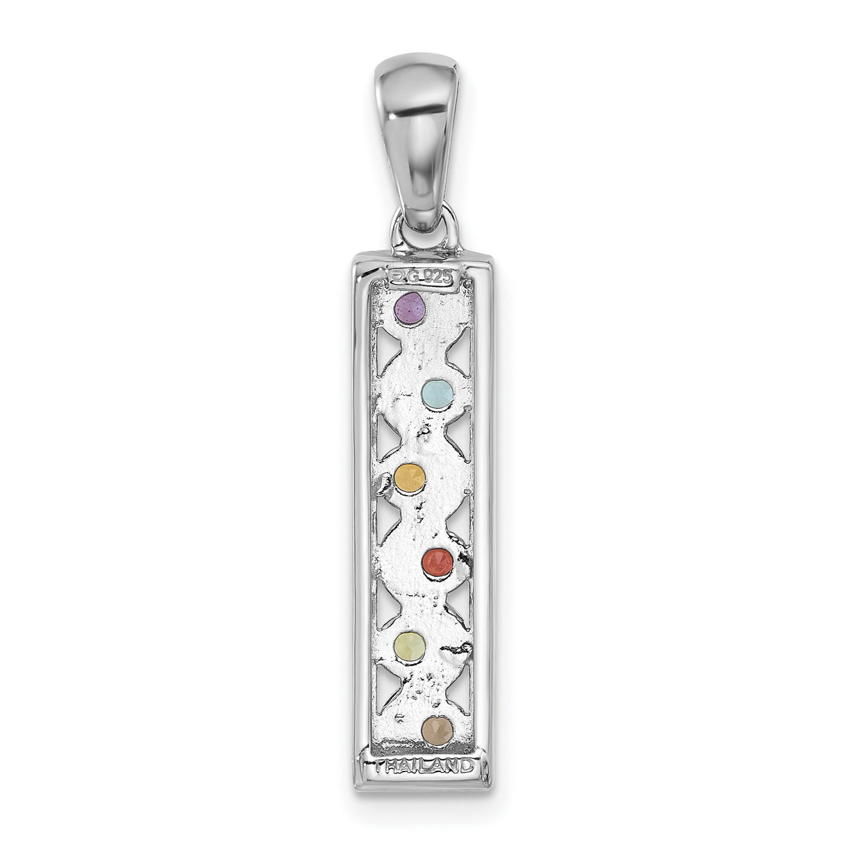 Sterling Silver Vertical Pendant with Seven Gemstones for Chakra Alignment and Yoga Meditation