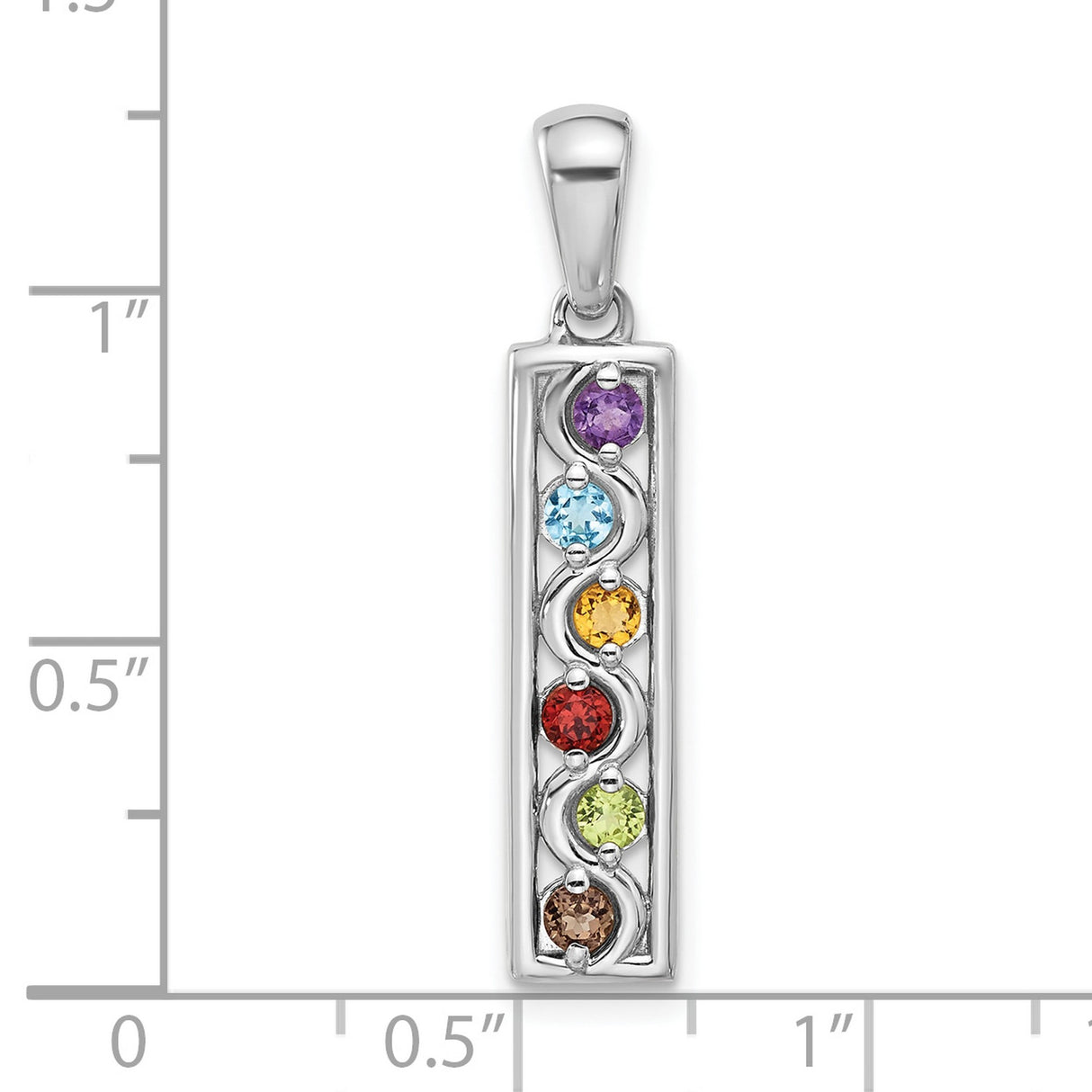 Sterling Silver Vertical Pendant with Seven Gemstones for Chakra Alignment and Yoga Meditation