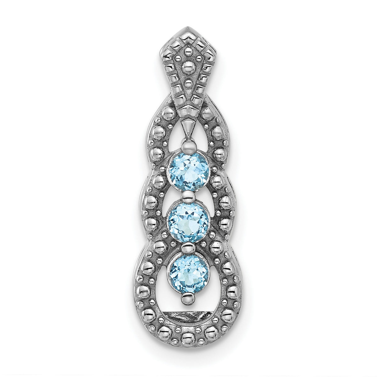 Sterling Silver Pendant with Swiss Blue Topaz, Vintage Milgrain Detail and Beaded Accents