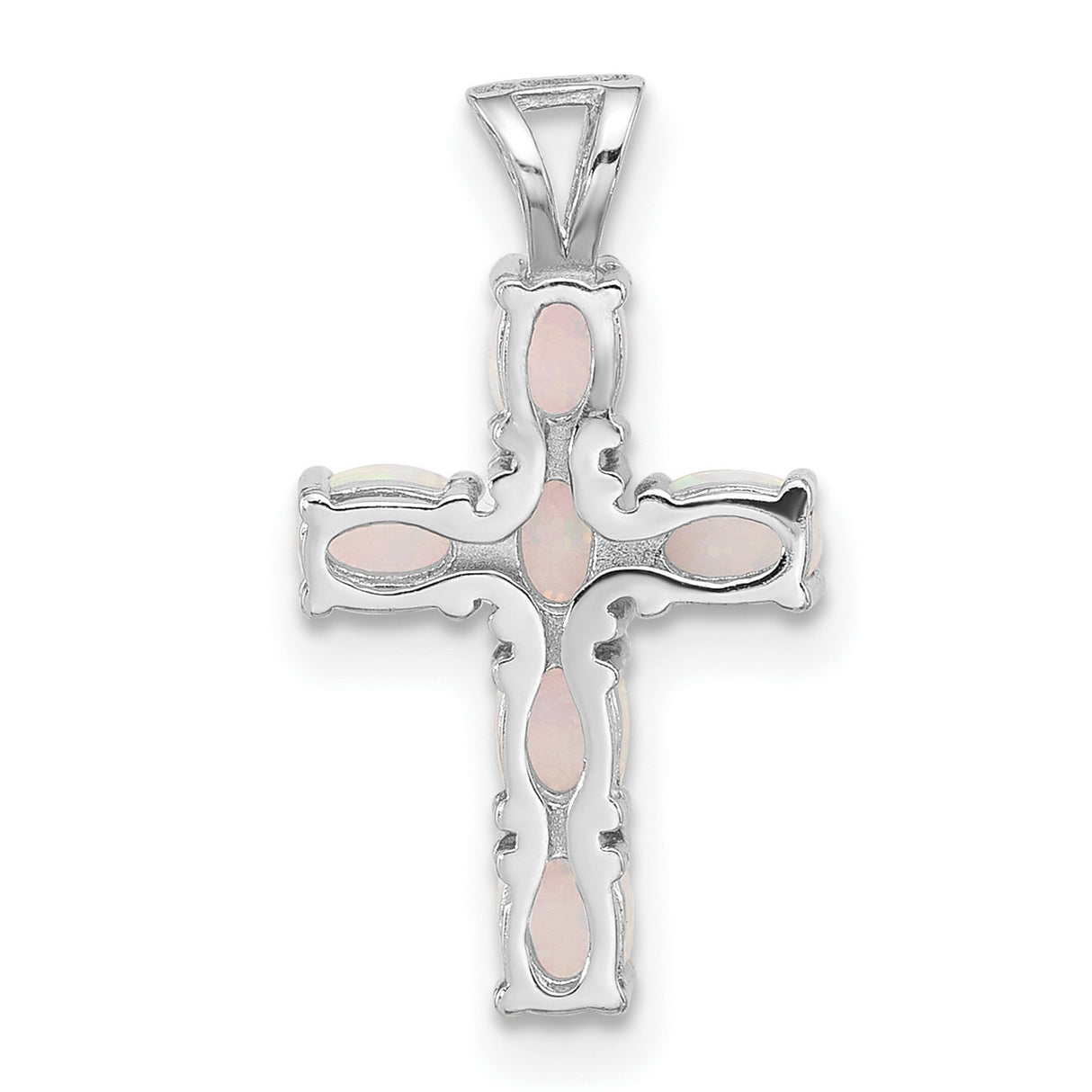 Sterling Silver Cross Pendant with Lab Created Opal Cabochon in Blue, Green, or Lavender