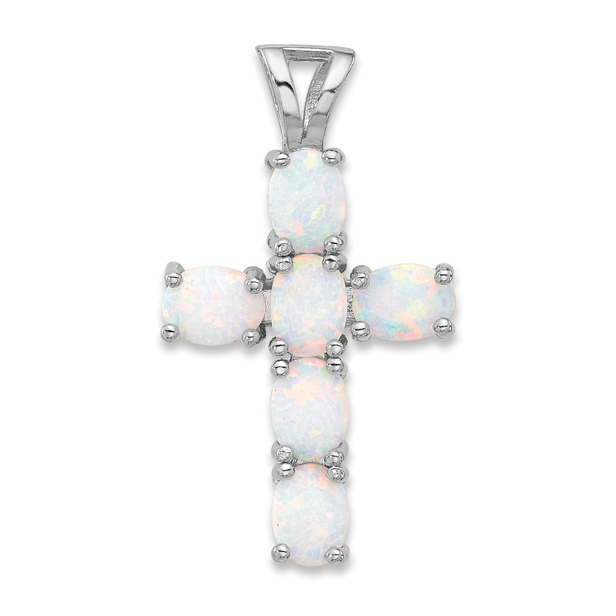 Sterling Silver Cross Pendant with Lab Created Opal Cabochon in Blue, Green, or Lavender