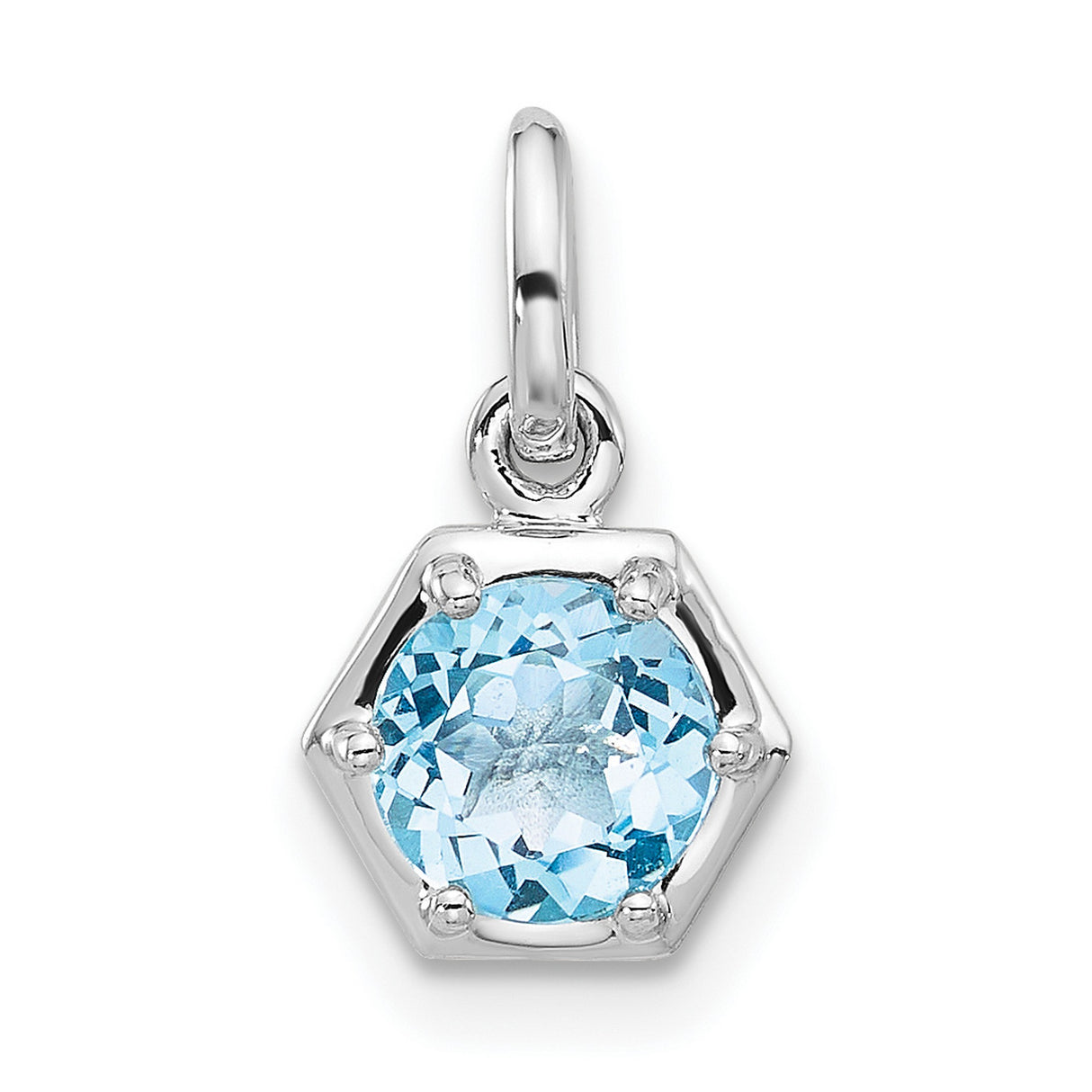 Sterling Silver Hexagon Pendant with Sky Blue Topaz, Modern Geometric Charm for Women