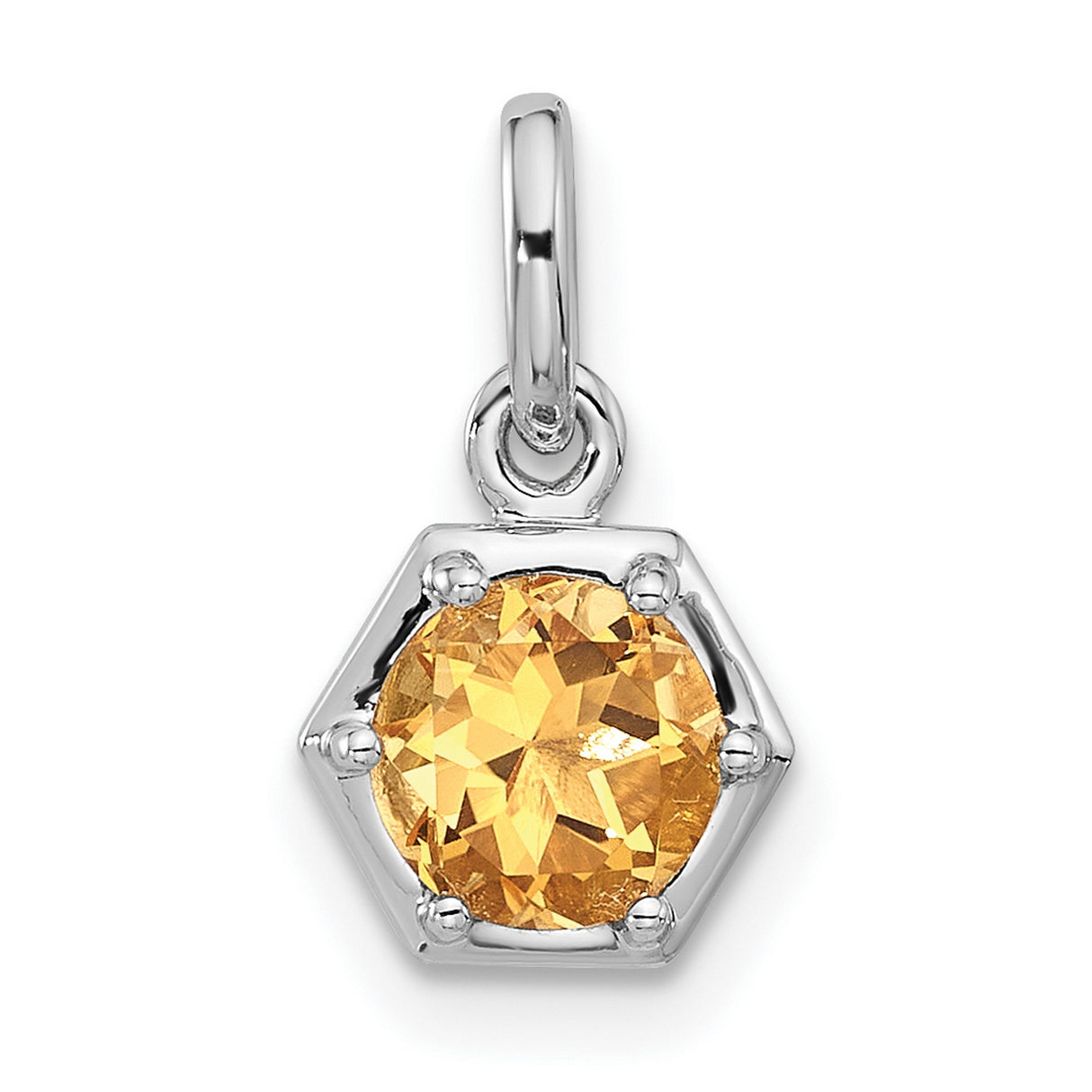Sterling Silver Hexagon Pendant with Citrine, Modern Geometric Style for Women