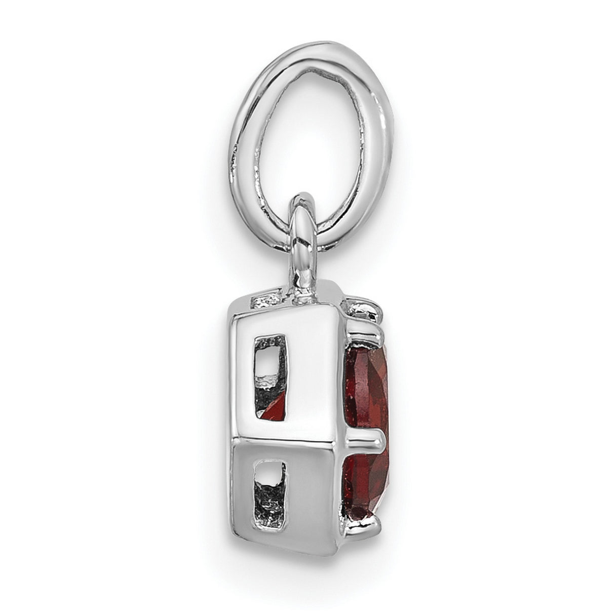 Sterling Silver Garnet Pendant with Round Red Gemstone in Hexagon Bezel Setting