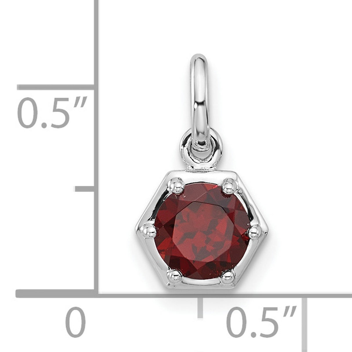 Sterling Silver Garnet Pendant with Round Red Gemstone in Hexagon Bezel Setting